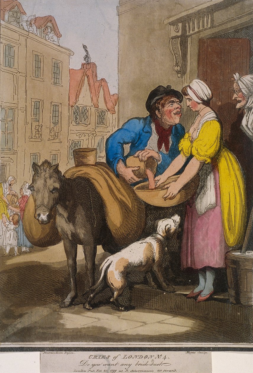 "Haluatko tiilipölyä", Cries of London, 1799, levy VI tekijältä H Merke