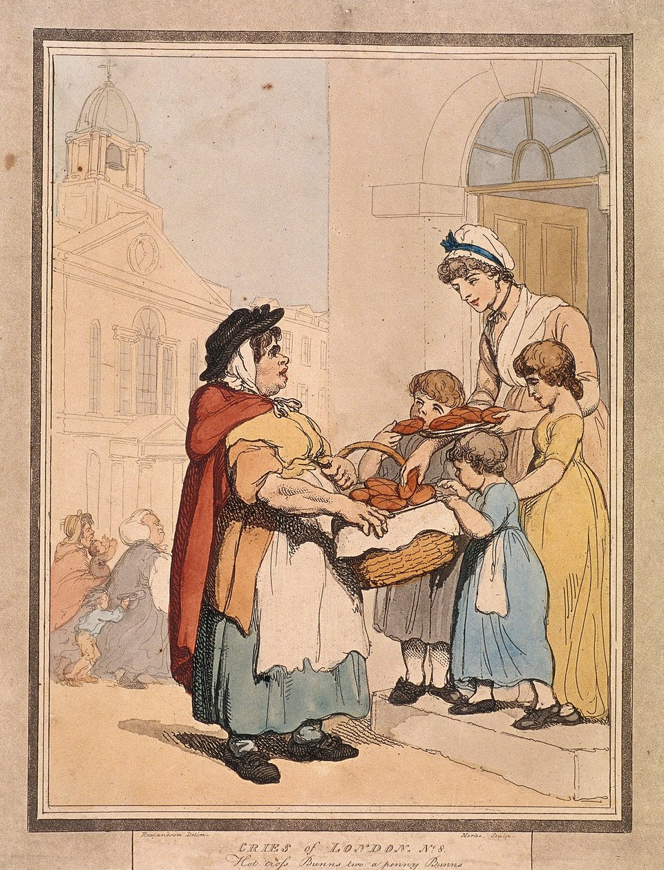 "Hot cross Bunns kaksi penniäkään Bunnia", levy VIII Lontoon huudot, 1799 tekijältä H Merke