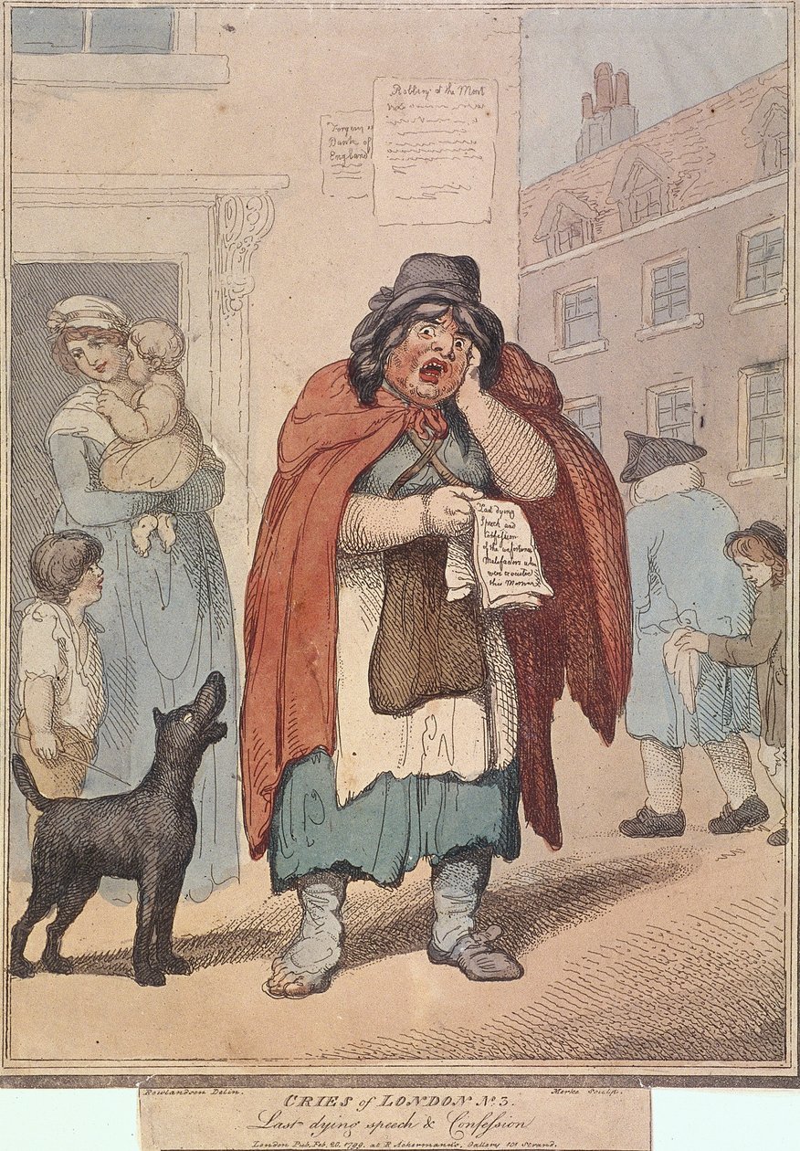 Viimeinen kuoleva puhe ja tunnustus, Lontoon huudot, levy III, 1799 tekijältä H Merke