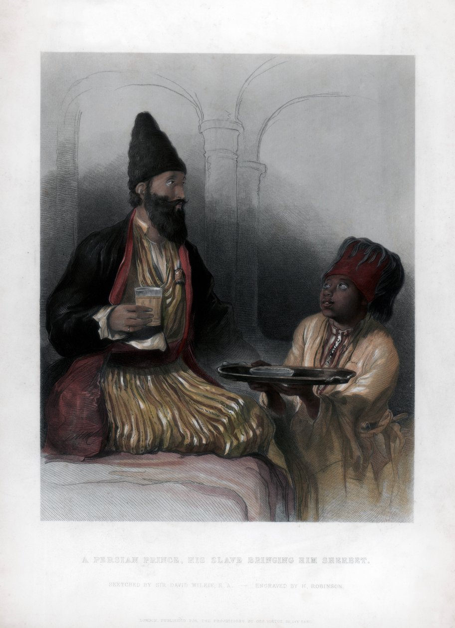 Persian prinssi, hänen orjansa tuomassa hänelle šerbettiä, 1800-luku tekijältä H. Robinson