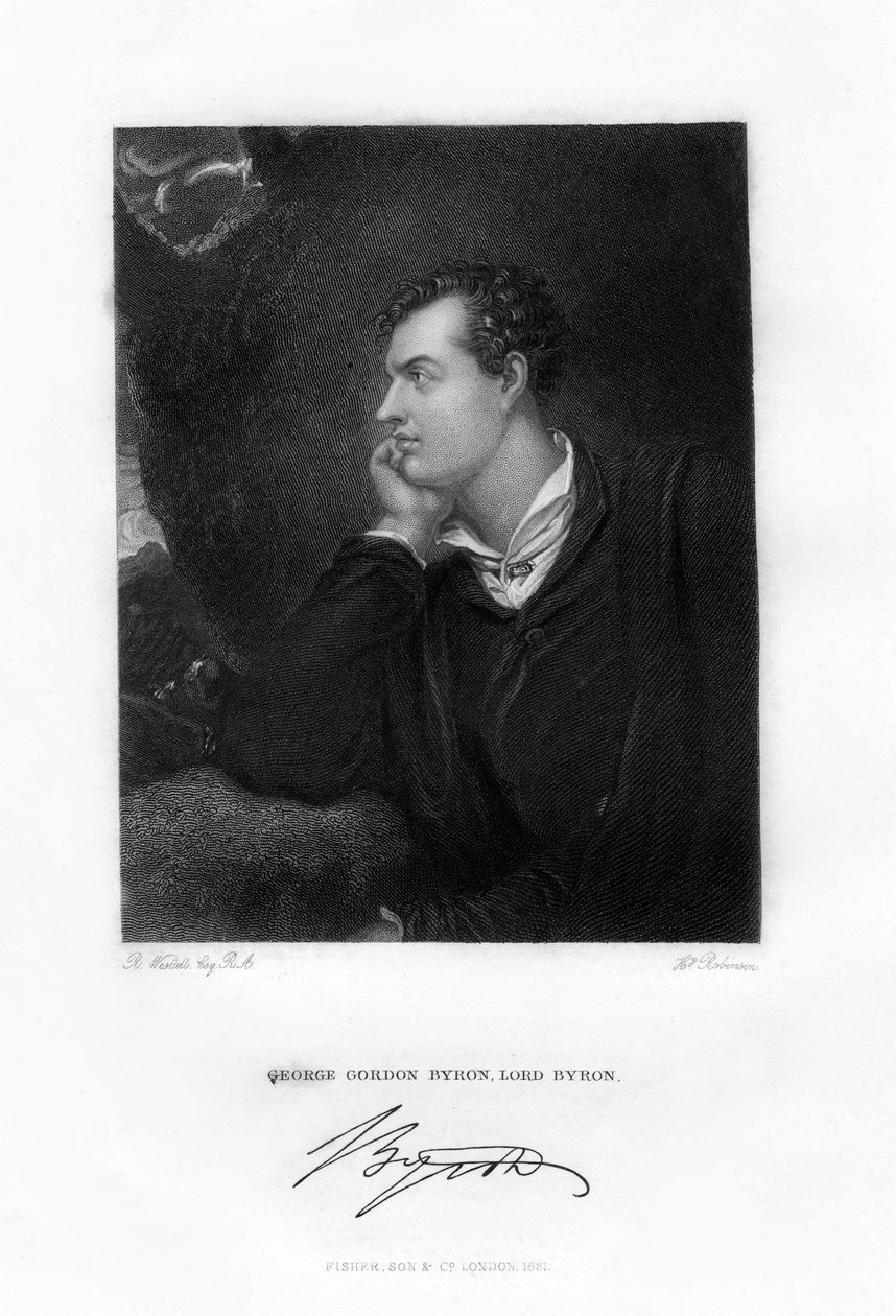 Lord Byron, angloskotlantilainen runoilija, c1813, 1831 tekijältä H. Robinson