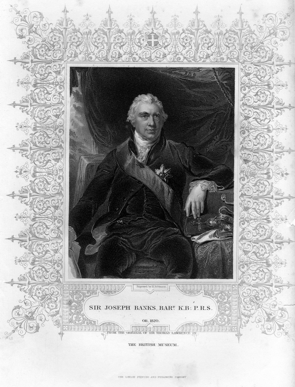 Sir Joseph Banks 1743-1820, englantilainen luonnontieteilijä, kasvitieteilijä ja tieteen suojelija, 1800-luku. tekijältä H. Robinson