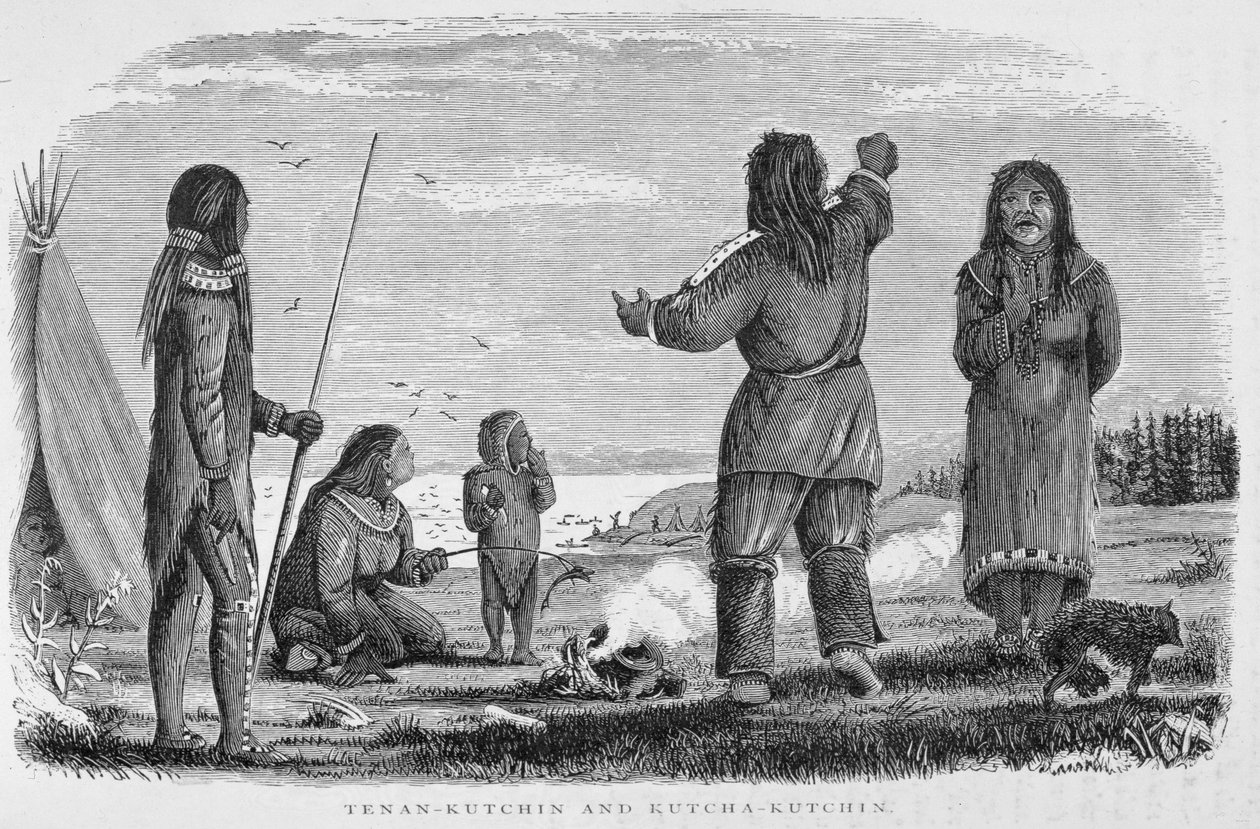 Tenan-Kutchin ja Kutcha-Kutchin, "Alaska ja sen resurssit", William H. Dall, kaiverrus John Andrew, pub. 1870 tekijältä H. W., Elliot