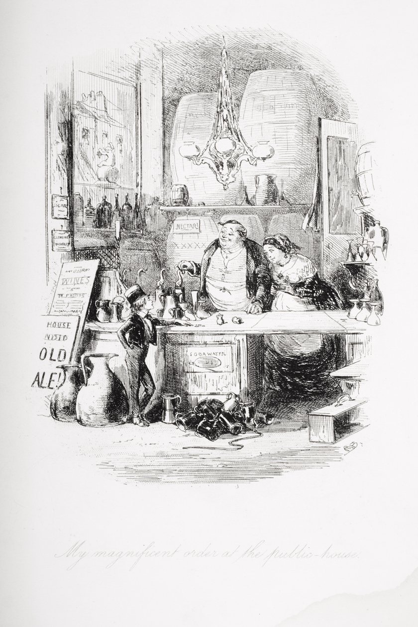 Upea tilaus pubitalossa, kuvitus Charles Dickensin (1812-70) David Copperfieldistä, joka julkaistiin ensimmäisen kerran 1850 tekijältä Hablot Knight Browne