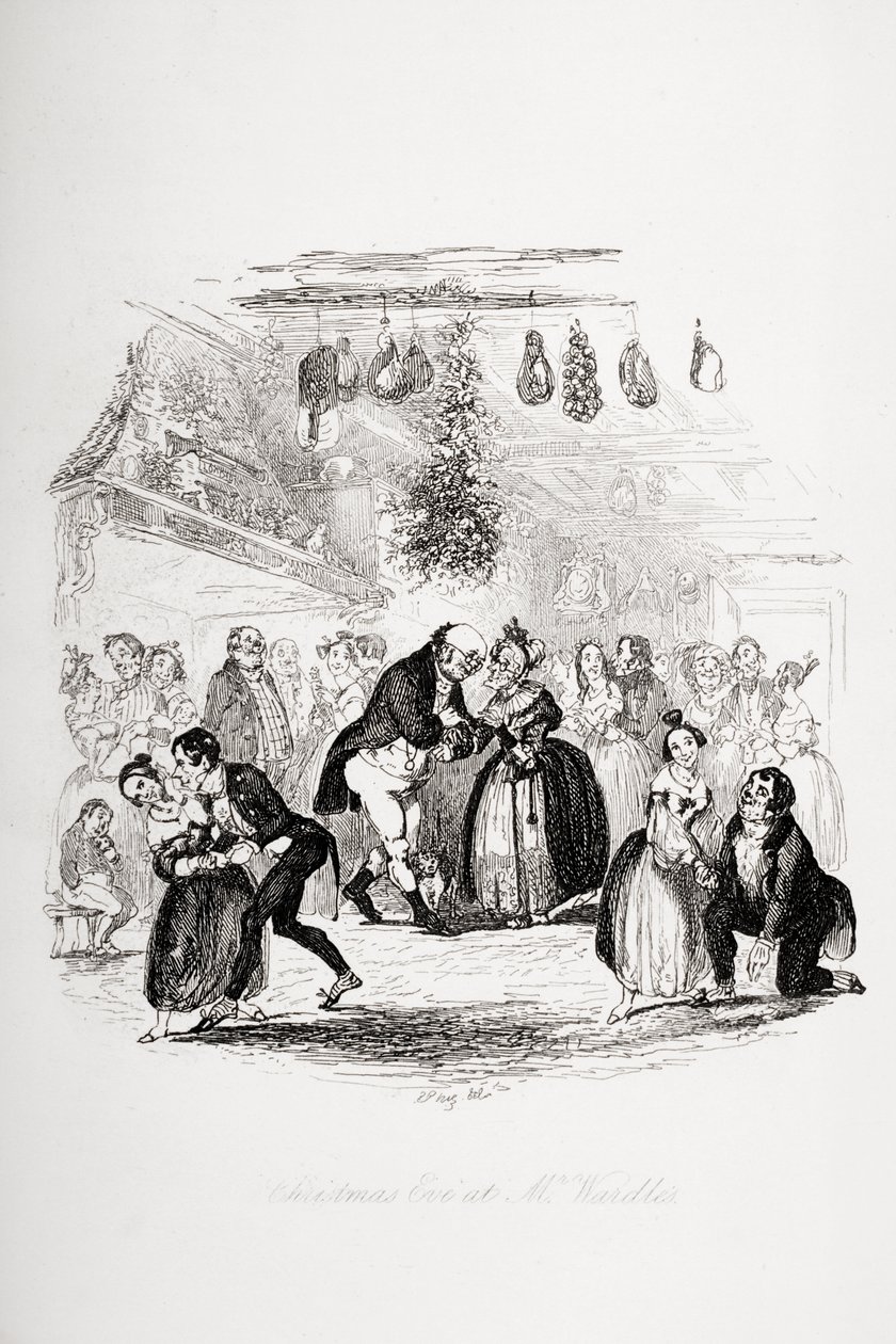 Jouluaatto herra Wardlen luona, kuvitus Charles Dickensin (1812-70) teoksesta "Pickwickin kirjat", julkaistu 1837 tekijältä Hablot Knight Browne