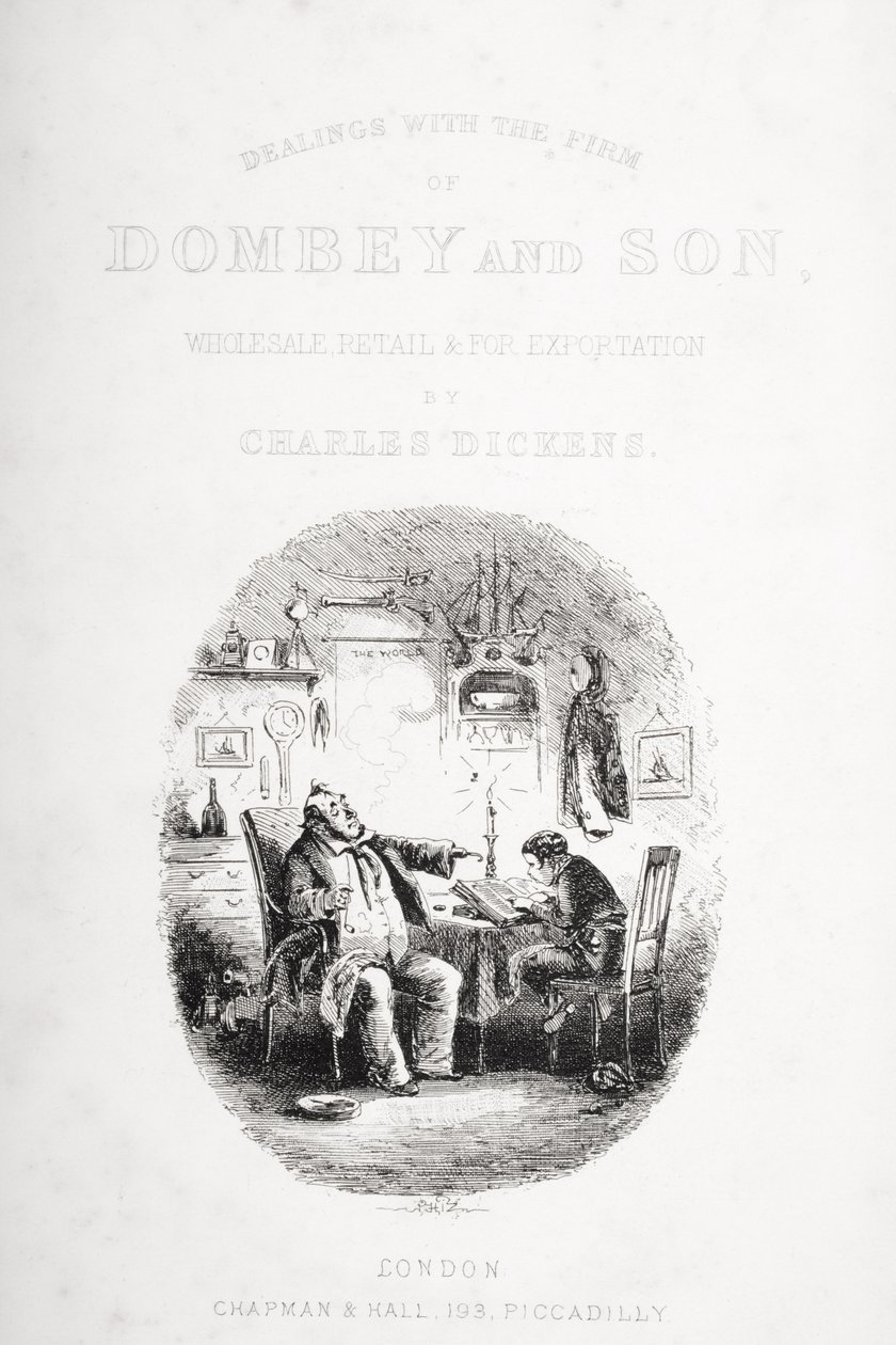 Kansikuva Charles Dickensin "Dombey and Son" -kappaleelle, julkaistu ensimmäisen kerran 1848 tekijältä Hablot Knight Browne