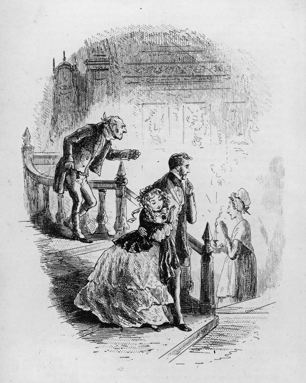 Floran tarkastuskierros, kuvitus Charles Dickensin Little Dorritista, 1857 tekijältä Hablot Knight Browne