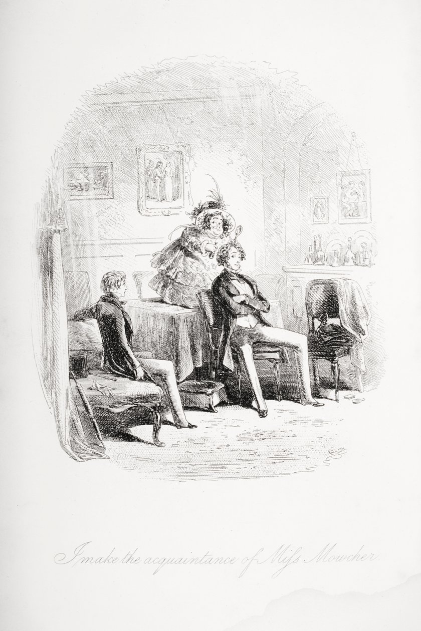 Tutustun neiti Mowcheriin, kuvituksen Charles Dickensin (1812-70) David Copperfieldistä, joka julkaistiin ensimmäisen kerran 1850 tekijältä Hablot Knight Browne