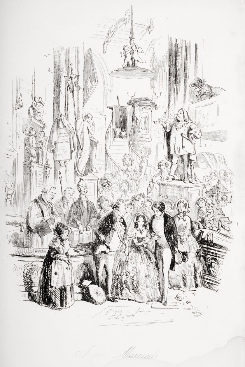 Olen naimisissa, kuvitus Charles Dickensin (1812-70) David Copperfieldistä, joka julkaistiin ensimmäisen kerran 1850 tekijältä Hablot Knight Browne
