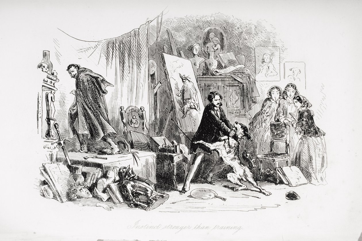 Vaisto vahvempi kuin harjoittelu, kuvitus Charles Dickensin (1812-70) Little Dorritista, joka julkaistiin ensimmäisen kerran 1857 tekijältä Hablot Knight Browne