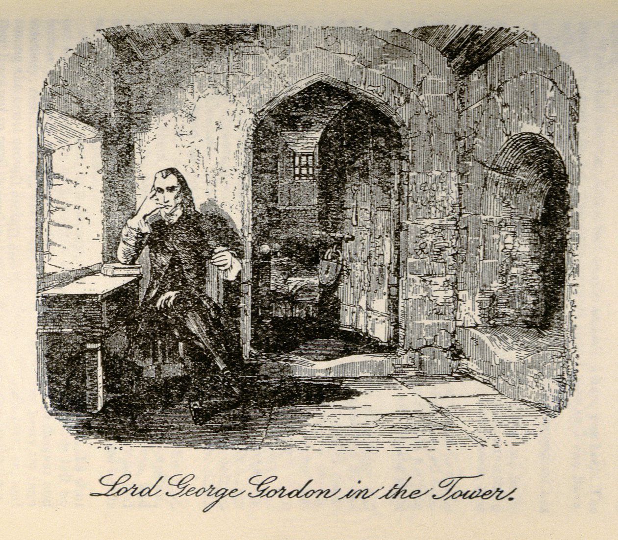 "Lord George Gordon in the Tower", Charles Dickensin (1812-70) "Barnaby Rudgesta" tekijältä Hablot Knight Browne