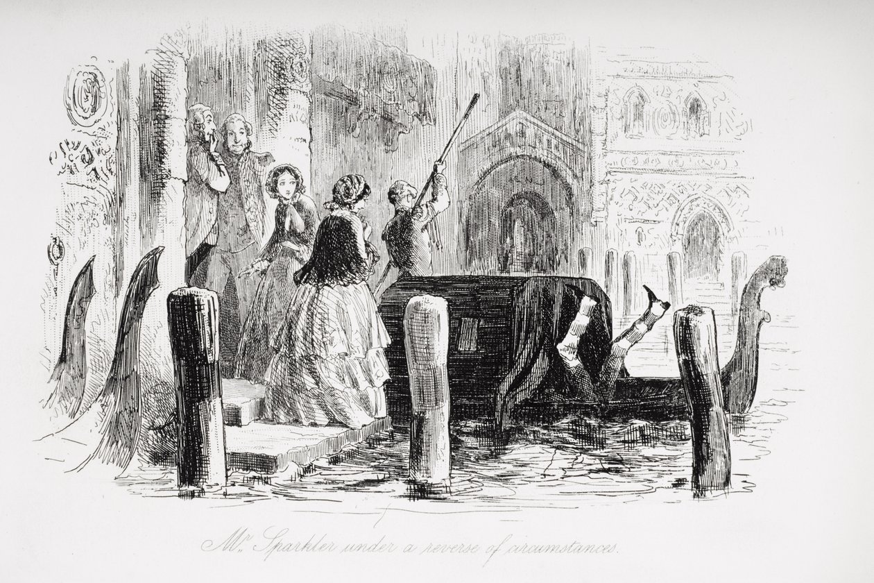 Herra Sparkler päinvastaisissa olosuhteissa, kuvitus Charles Dickensin (1812-70) teoksesta "Little Dorrit", ensijulkaisu 1857. tekijältä Hablot Knight Browne