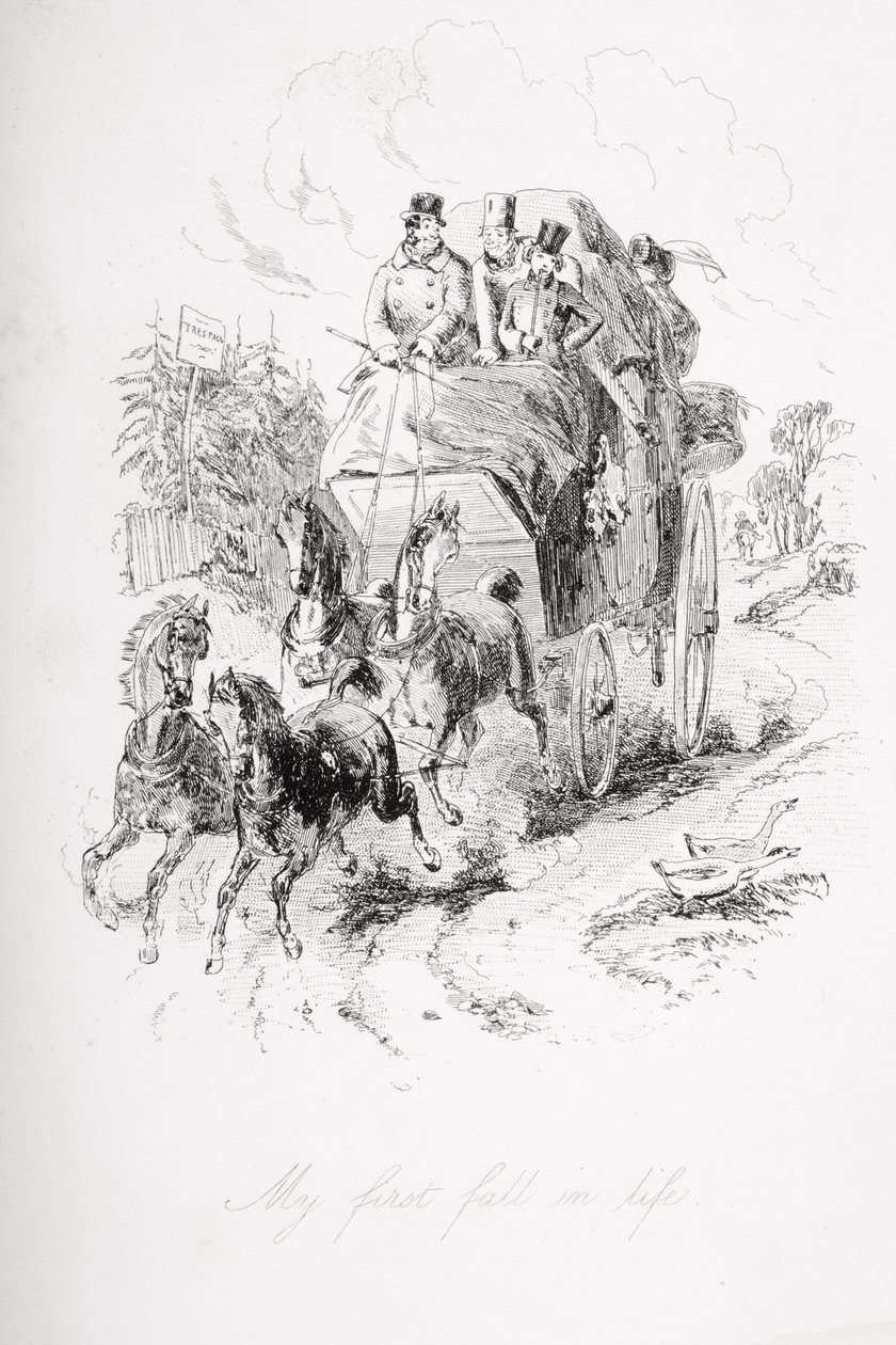 Elämäni ensimmäinen syksy, kuvitus Charles Dickensin (1812-70) "David Copperfieldistä" julkaistiin ensimmäisen kerran 1850 tekijältä Hablot Knight Browne