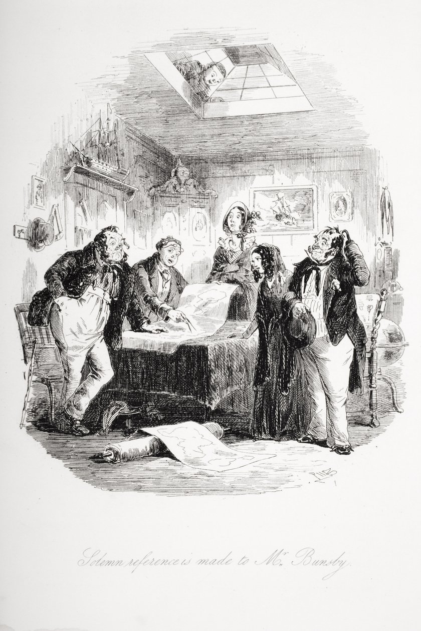 Juhlallisesti viitataan herra Bunsbyyn, kuvitukseen Charles Dickensin (1812-70) "Dombey and Son" -teoksesta, joka julkaistiin ensimmäisen kerran 1848 tekijältä Hablot Knight Browne