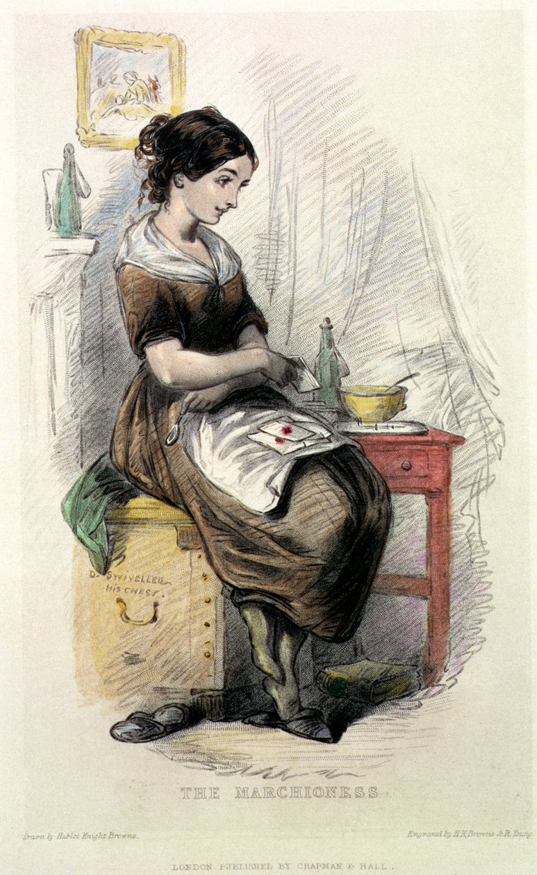 The Marchioness, kuvitus Charles Dickensin (1812-70) teokseen "The Old Curiosity Shop" (1841), kaiverrettu Hablot Knight Browne (1815-92) ja R. Young (värikaiverrus) tekijältä Hablot Knight Browne
