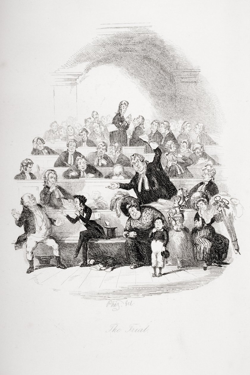 Oikeudenkäynti, kuvitus Charles Dickensin (1812-70) 