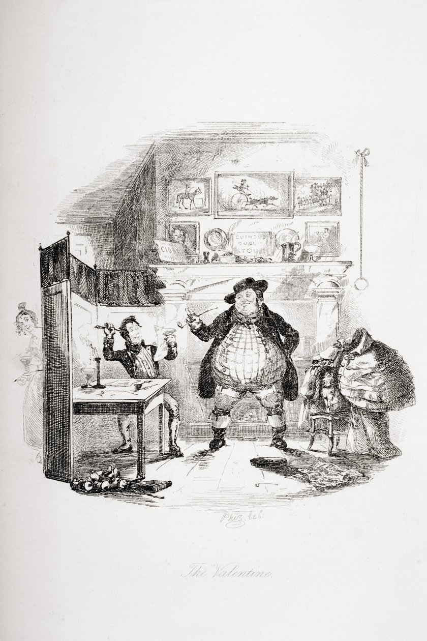 The Valentine, kuvitus Charles Dickensin (1812-70) Pickwick Papersista, julkaistu 1837 tekijältä Hablot Knight Browne