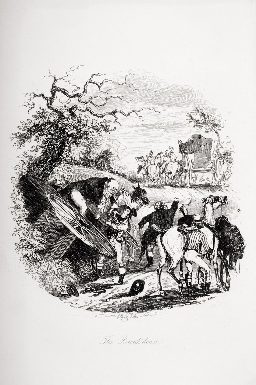 Erittely, kuvitus Charles Dickensin (1812-70) "Pickwick Papersista" julkaistiin 1837 tekijältä Hablot Knight Browne