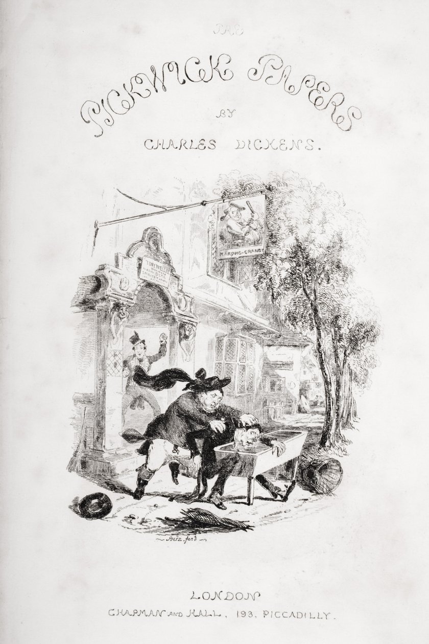 Nimilehti, kuvitus Charles Dickensin (1812-70) Pickwick Papersista, julkaistu 1837 tekijältä Hablot Knight Browne