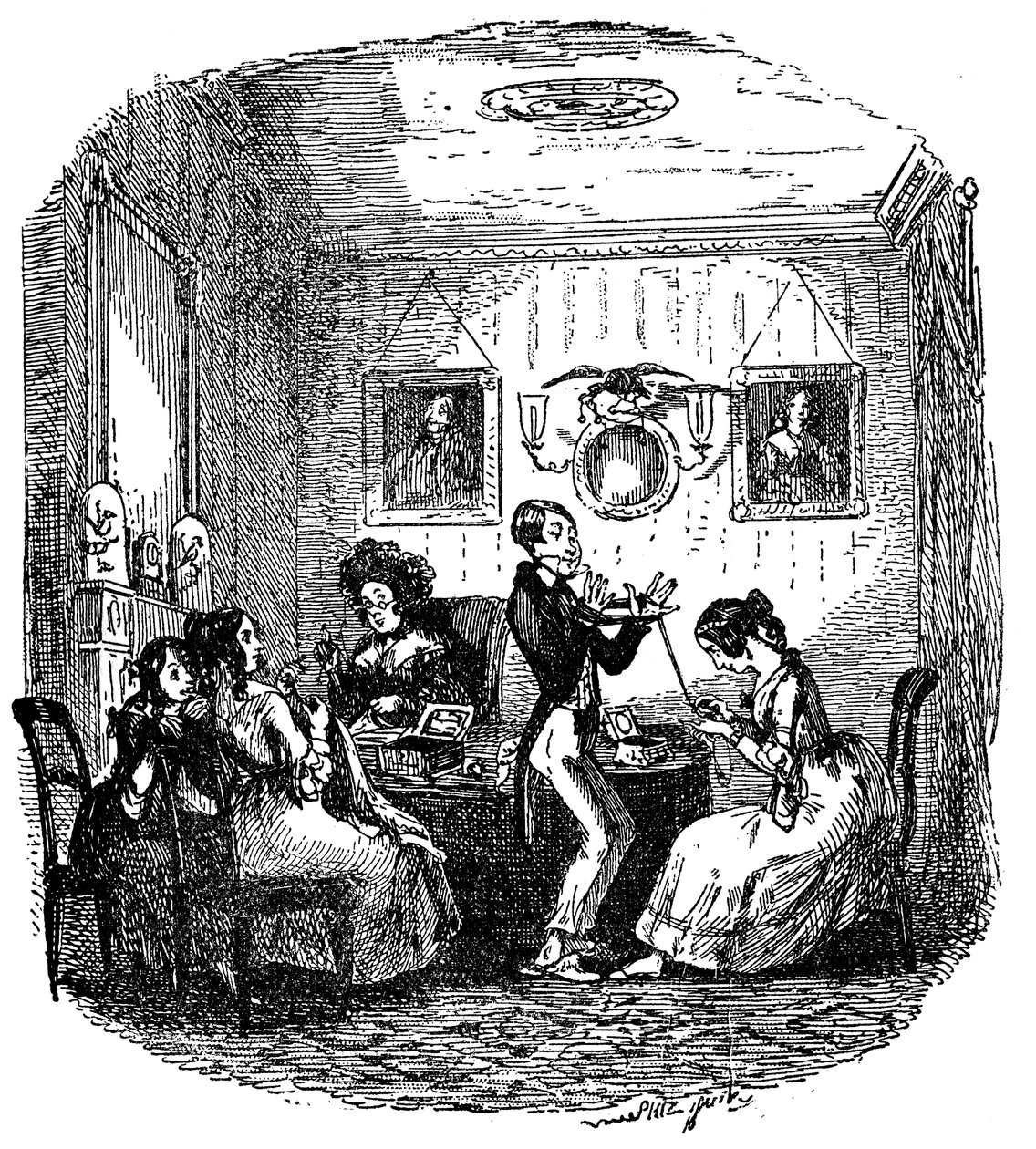 Charles Dickensin "Sketches by Boz". tekijältä Hablot Knight Browne
