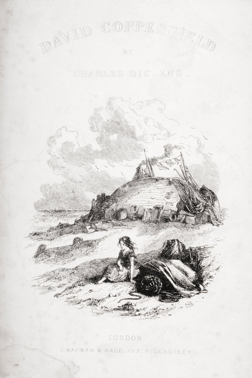 Nimisivukuvitus Charles Dickensin (1812-70) David Copperfieldistä, joka julkaistiin ensimmäisen kerran 1850 (litho) tekijältä Hablot Knight Browne