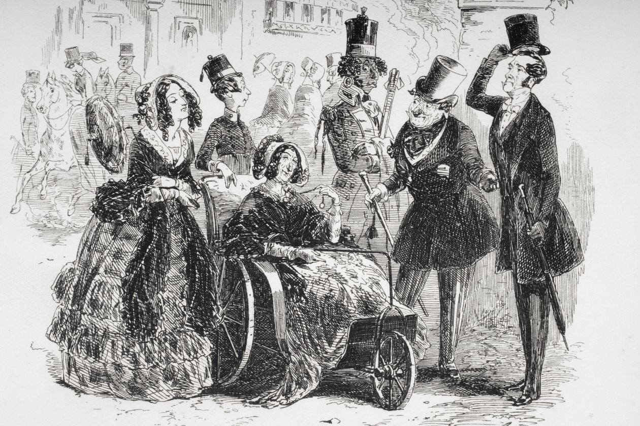 Majuri Bagstock on iloinen tästä mahdollisuudesta, kuvitus Charles Dickensin (1812-70) teoksesta "Dombey and Son", joka julkaistiin ensimmäisen kerran vuonna 1848 (259260:n yksityiskohta) tekijältä Hablot Knight Browne