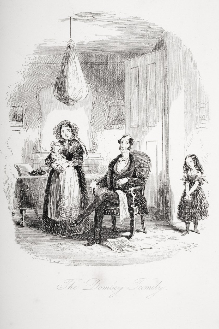 Dombey-perhe, Charles Dickensin (1812-70) kuvitus teoksesta Dombey and Son, julkaistu ensimmäisen kerran 1848 tekijältä Hablot Knight Browne