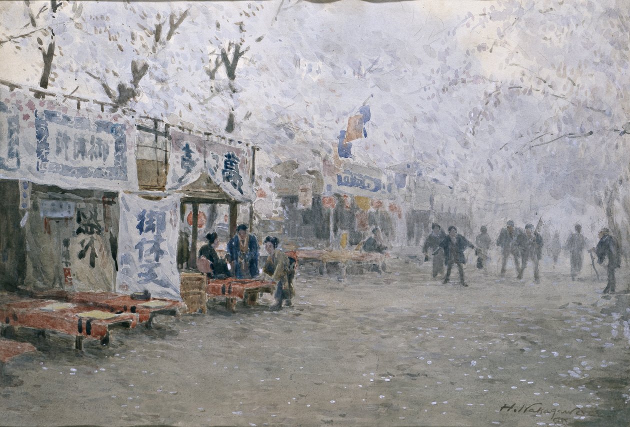 Cherry Blossom Festival, n. 1903 (akvarelli luonnonvalkoiselle paperille) tekijältä Hachir Nakagawa