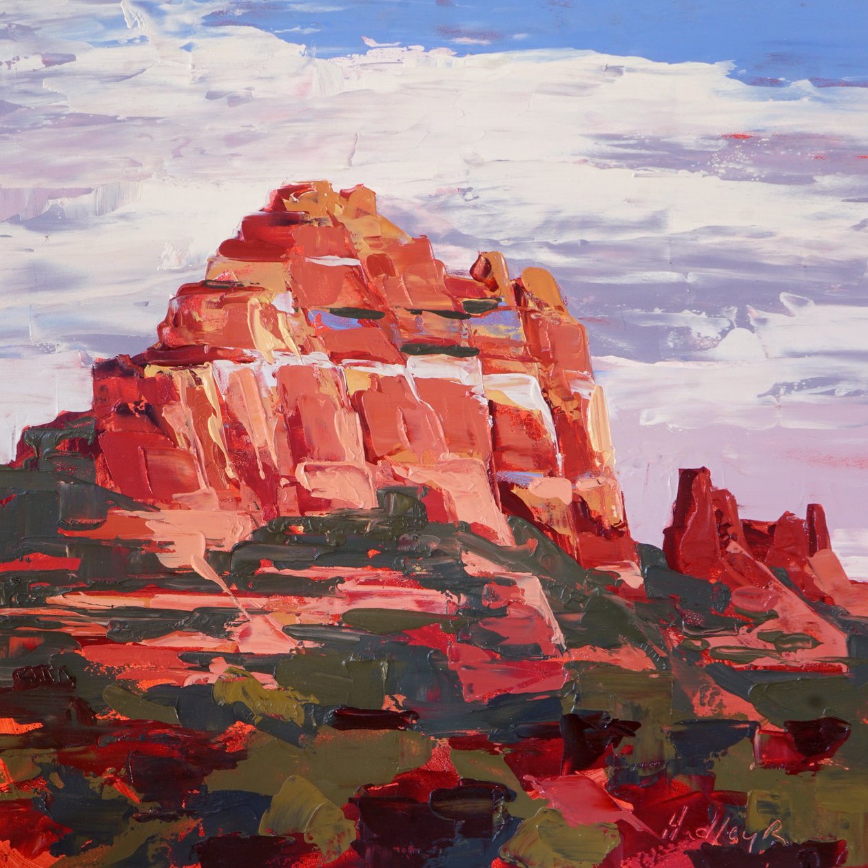 Camel Rock, myöhäinen iltapäivä, Sedona, noin 2022 (öljy paneelilla) tekijältä Hadley Rampton