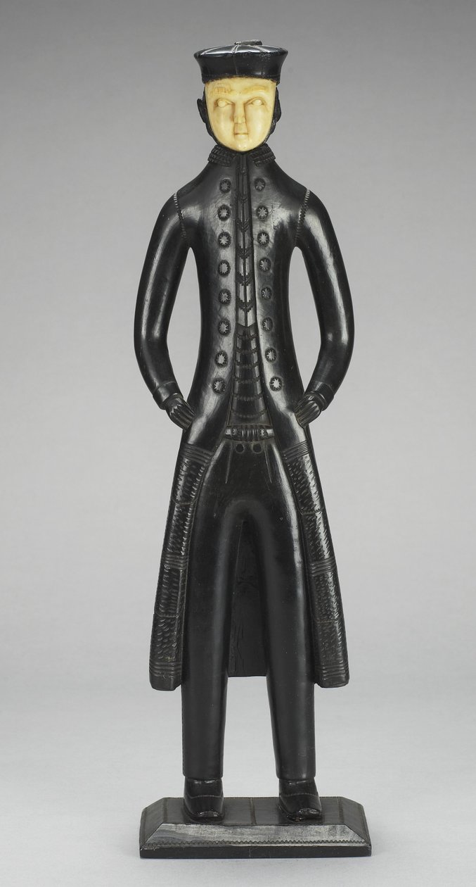 Merikapteenihahmo, Queen Charlotte Islands, Brittiläinen Kolumbia, n. 1840 (argilliitti ja norsunluu) tekijältä Haida