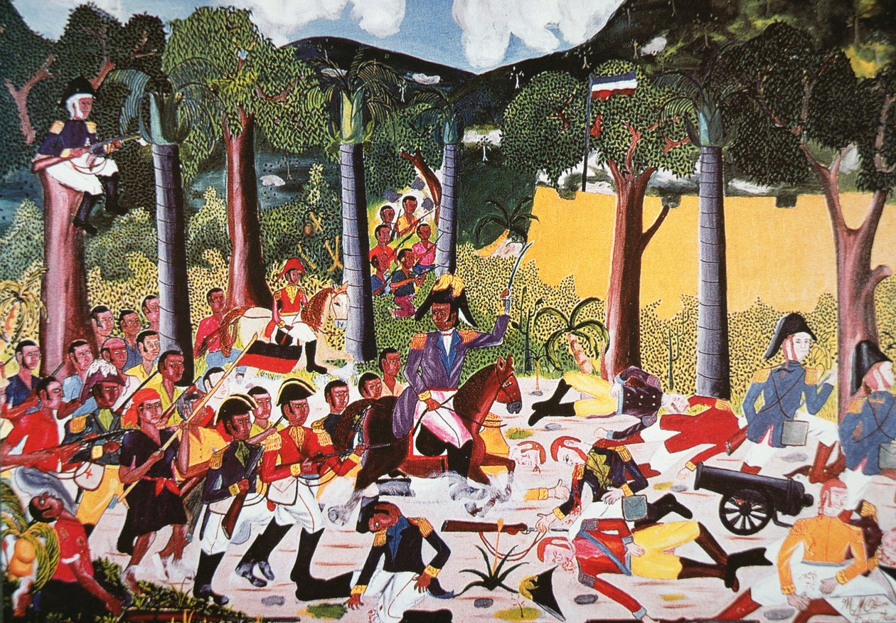 Jean Jacques Dessalinesin johtamat haitilaiset voittivat Napoleonin joukot (öljy kankaalle) tekijältä Haitian School