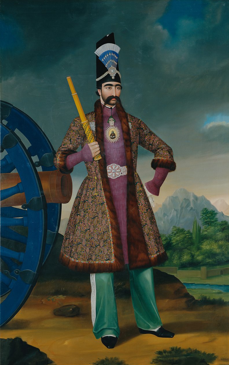 Persian shaahi Nāser ad-Dīn Shāh, noin 1860-70 (öljy kankaalle) tekijältä Hakob Mkrtum Hovnatanyan