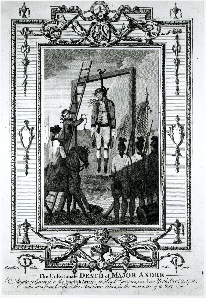 Englannin armeijan kenraalien adjutantin majuri Andren valitettava kuolema New Yorkin päämajassa 2. lokakuuta 1780, kaiverrus John Goldar (1729-1795) tekijältä Hamilton