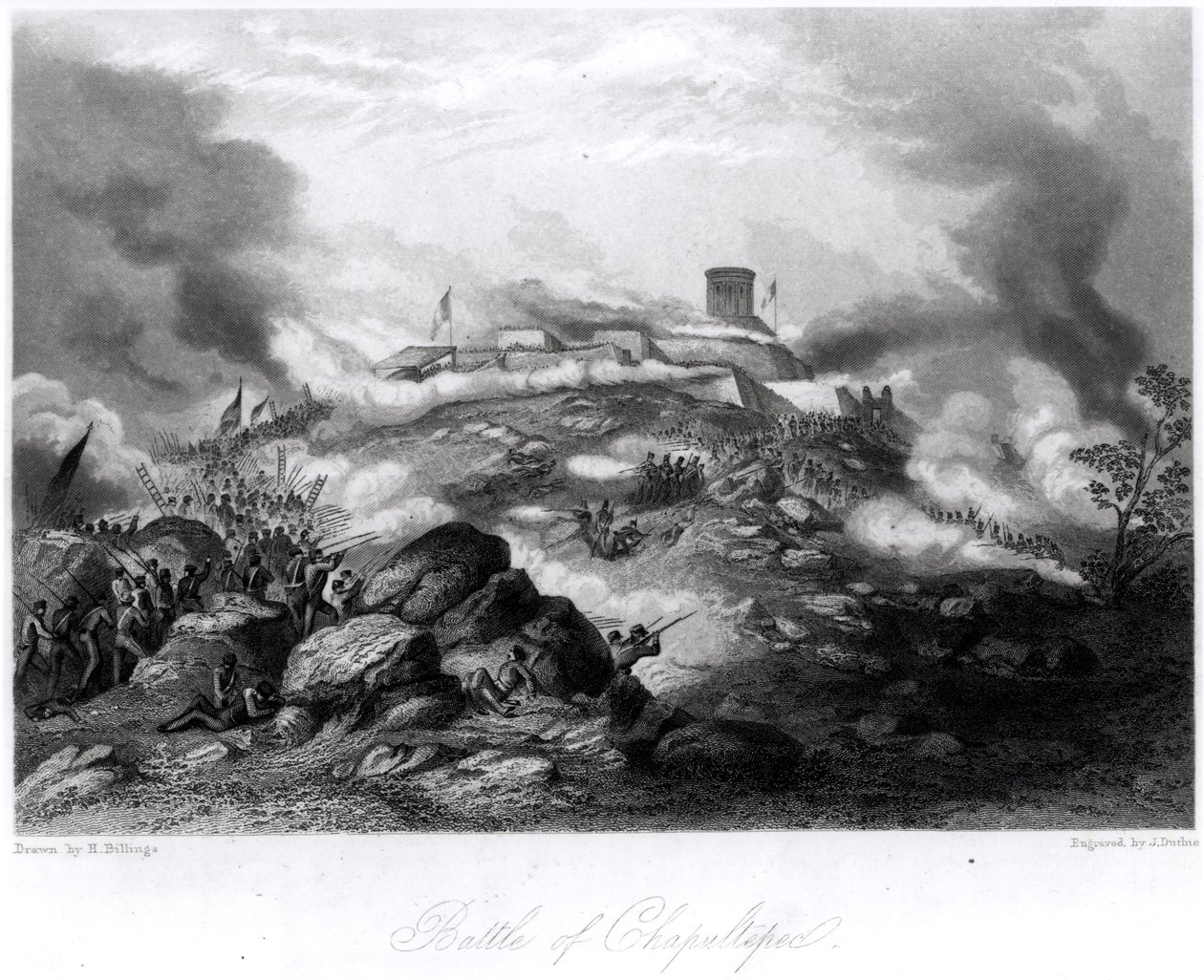 Chapultepecin taistelu, 1847, kaiverrus J. Duthie tekijältä Hammatt Billings