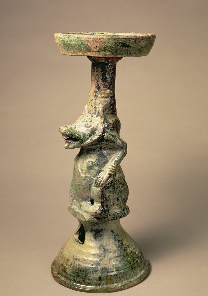 Varhaiskiinalainen keramiikkalamppu, hautaesine, Han-dynastia, 25-220 jKr (keramiikka) tekijältä Han Dynasty Chinese School