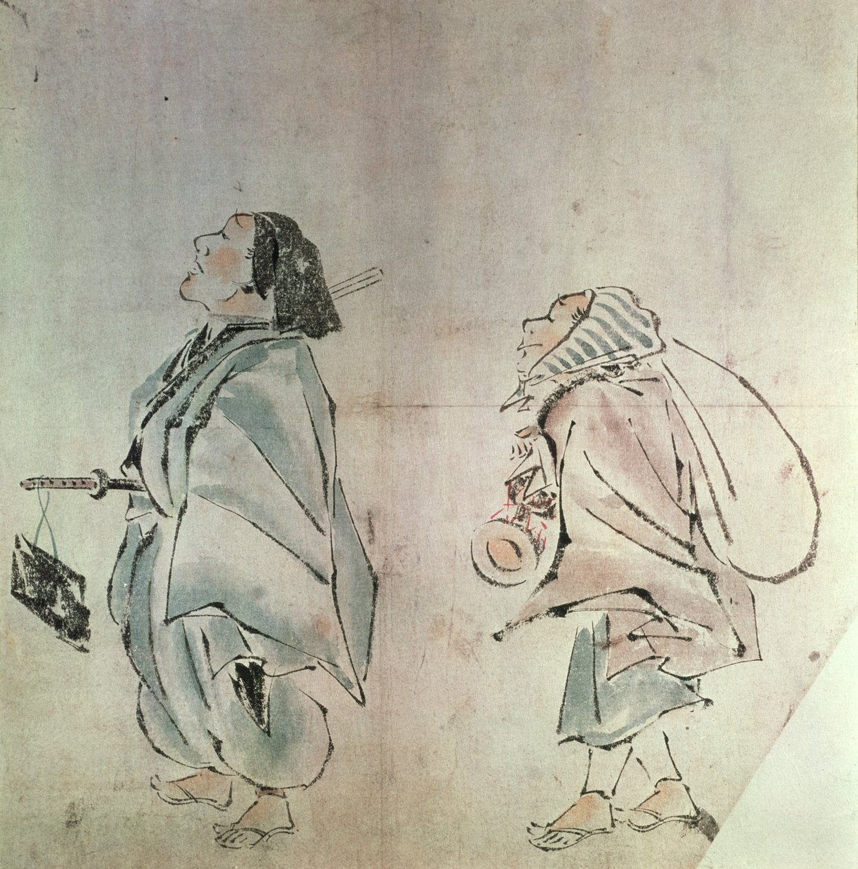 Samurai palvelijan seurassa (tussi ja pesu paperille) tekijältä Hanabusa Itcho