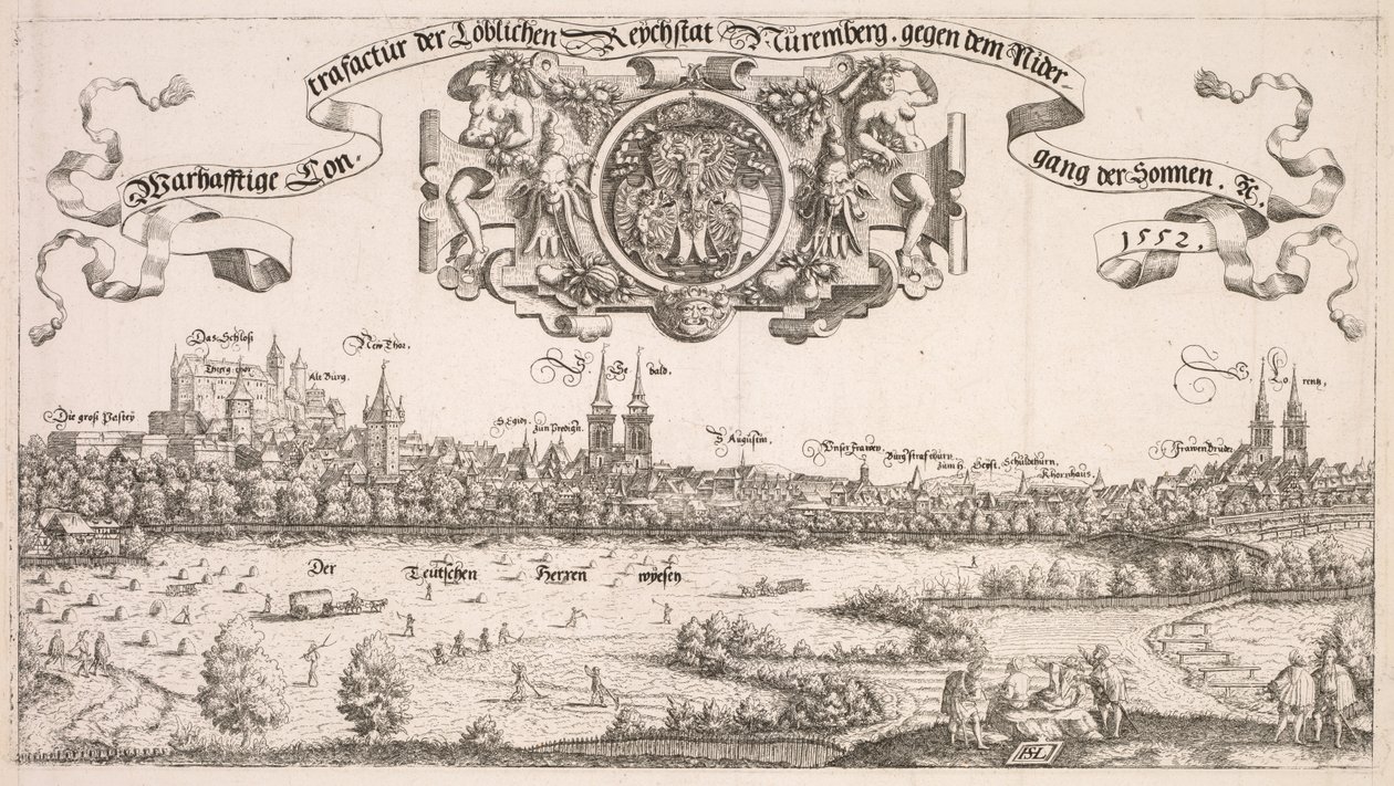 Panoraamanäkymä Nürnbergiin: Keskiosa, 1552. tekijältä Hanns Sebald Lautensack