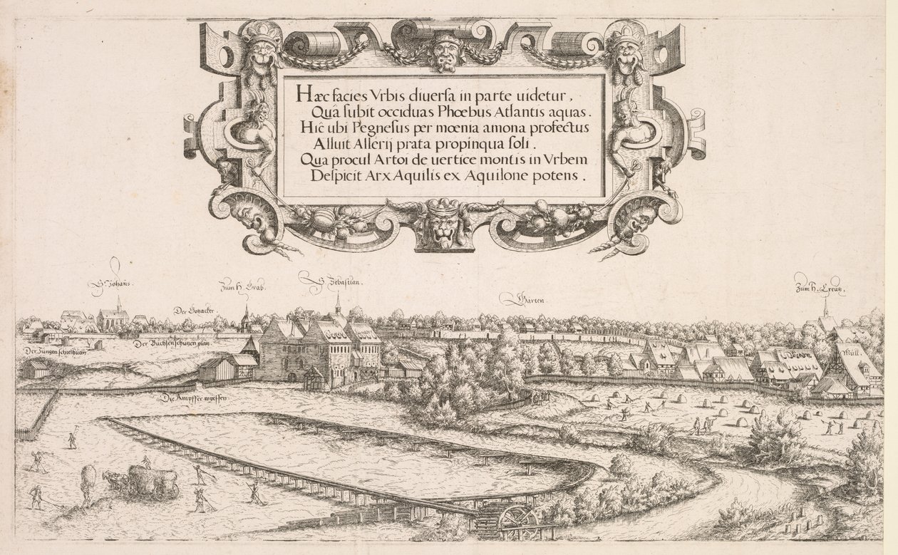 Panoraamanäkymä Nürnbergiin: Vasen osa, 1552. tekijältä Hanns Sebald Lautensack