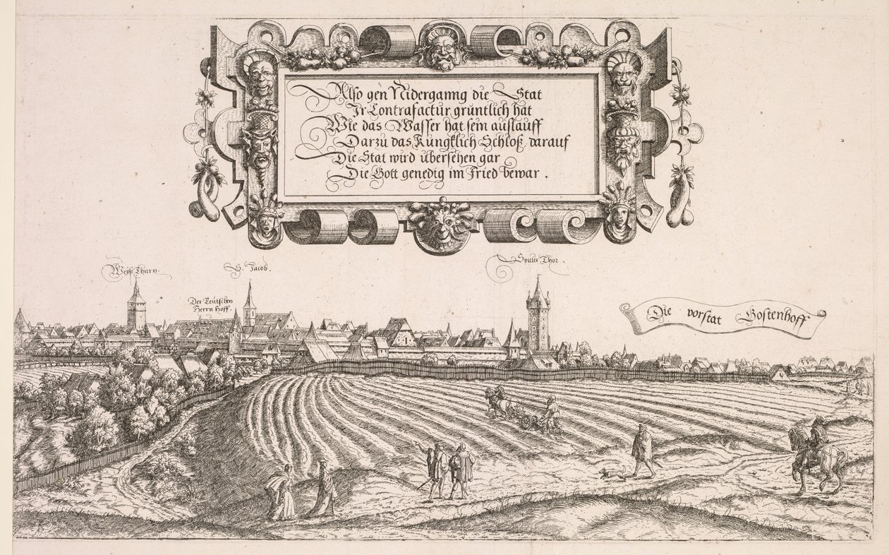 Panoraamanäkymä Nürnbergiin: Oikea osa, 1552. tekijältä Hanns Sebald Lautensack