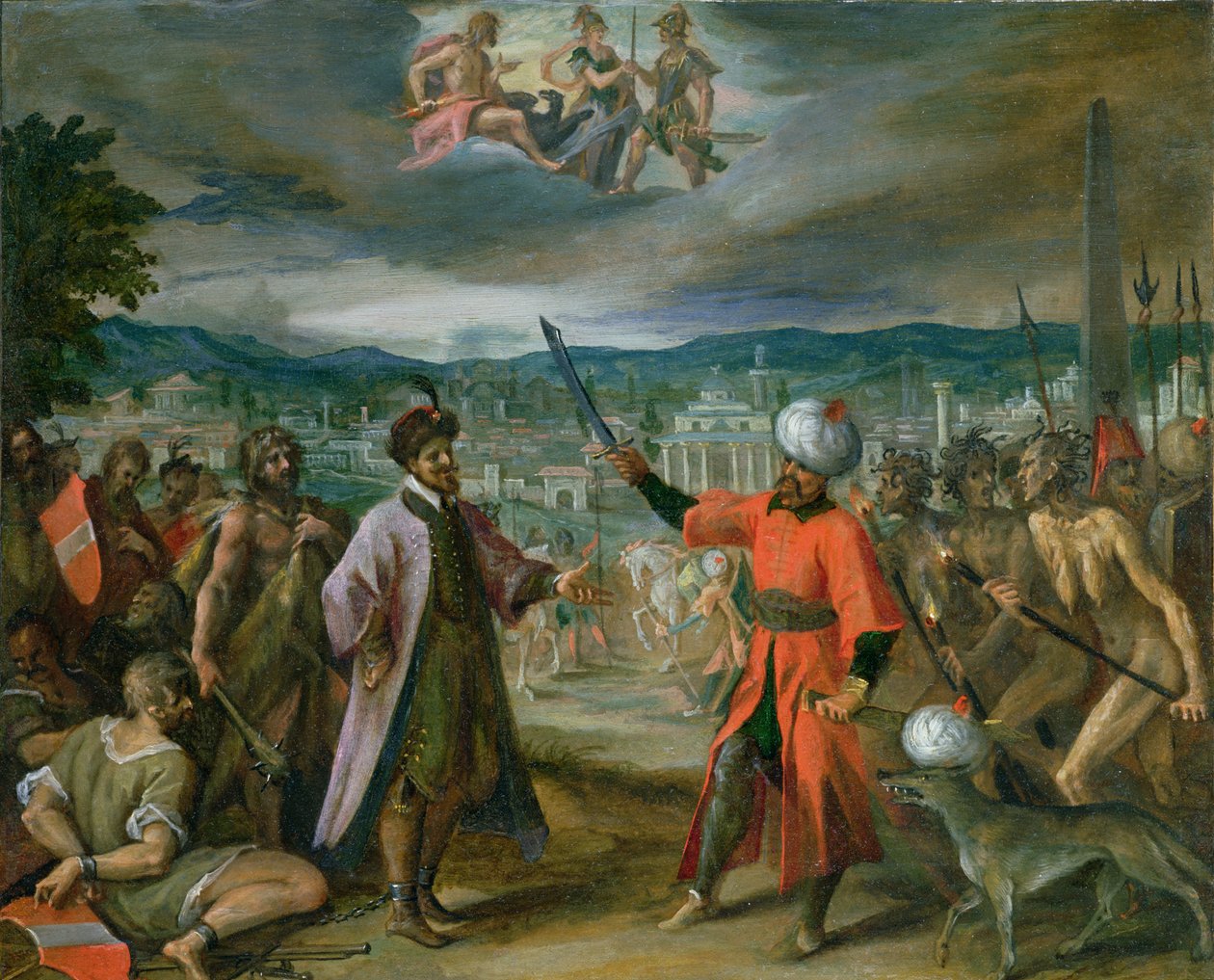 Turkin sotien allegoria: sodanjulistus Konstantinopolissa, 1603-4 tekijältä Hans von Aachen