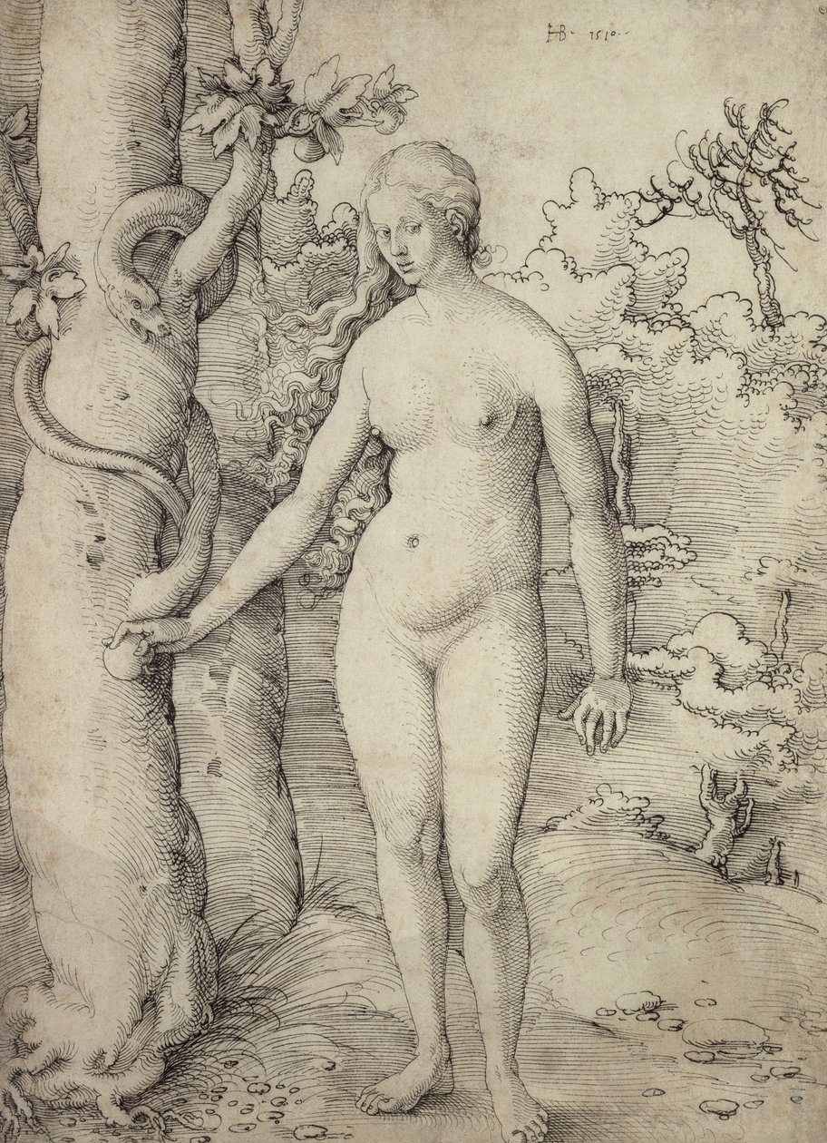 Eve, 1510 (kynä ja musta muste paperille) tekijältä Hans Baldung Grien
