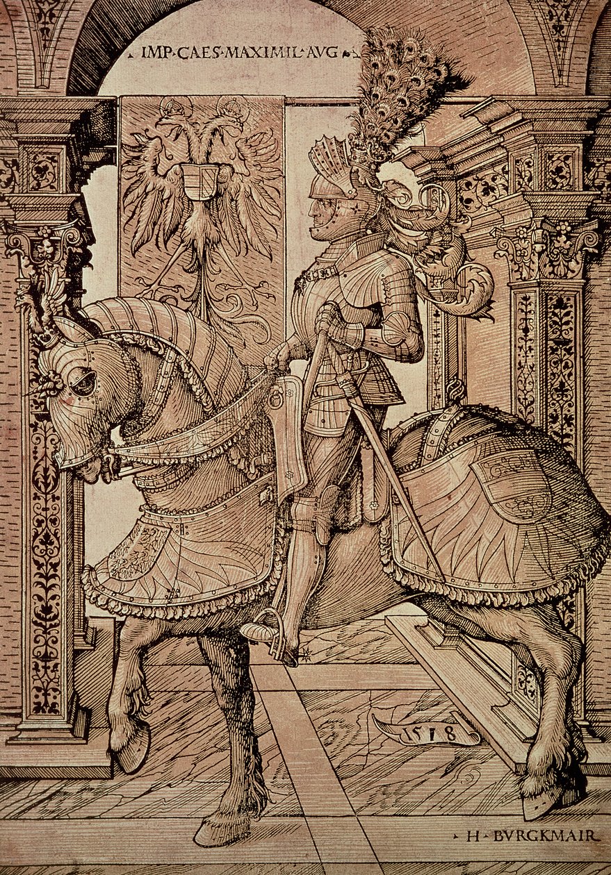 Keisari Maximilian I ratsastaa hevosella, 1518 tekijältä Hans Burgkmair