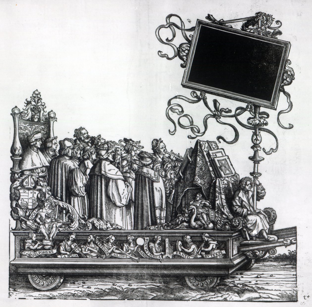 Kohtaus Maximilianuksen riemukulkueesta, noin 1516-18. tekijältä Hans Burgkmair