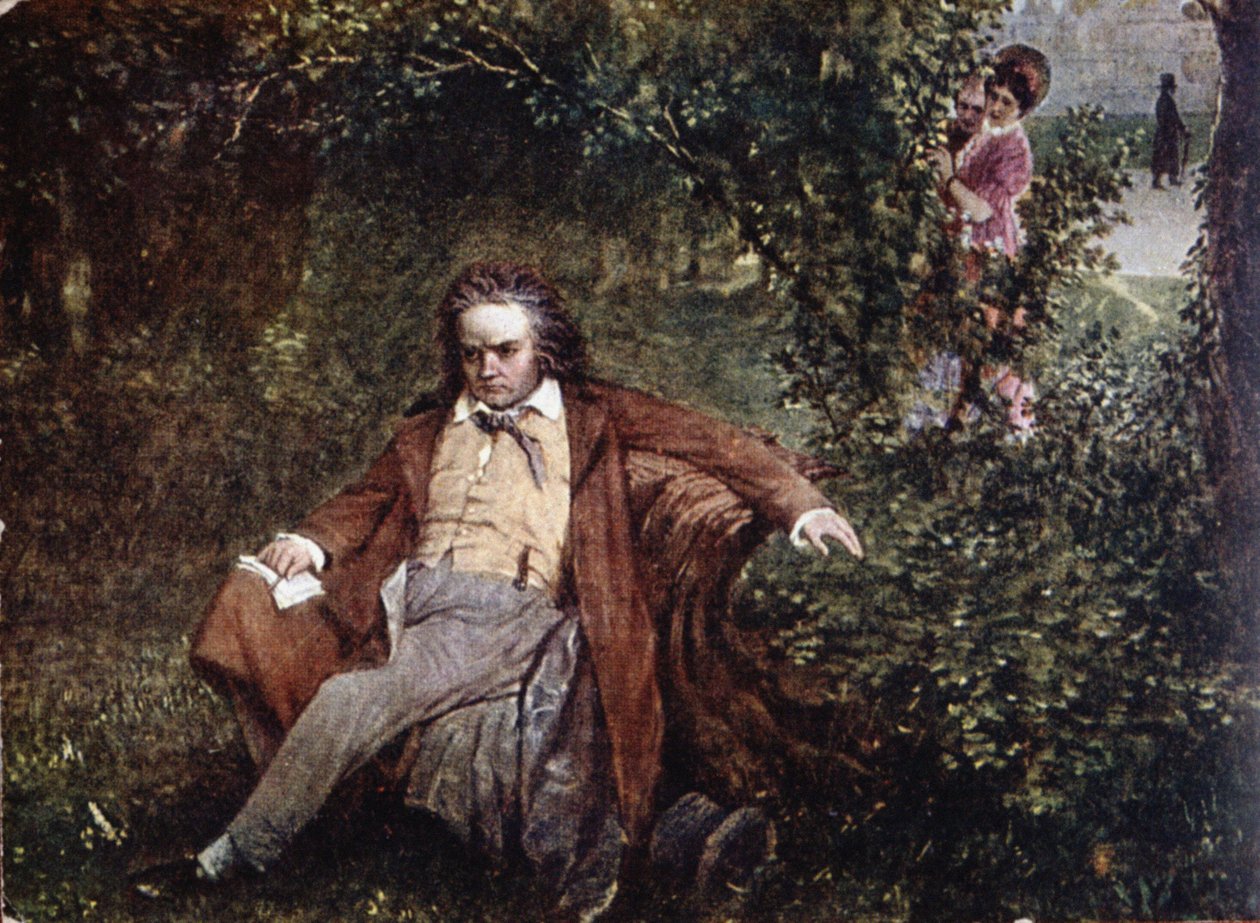 Postikortti, joka kuvaa Ludwig van Beethovenia (1770-1827) metsässä, n. 1910 tekijältä Hans Leithner