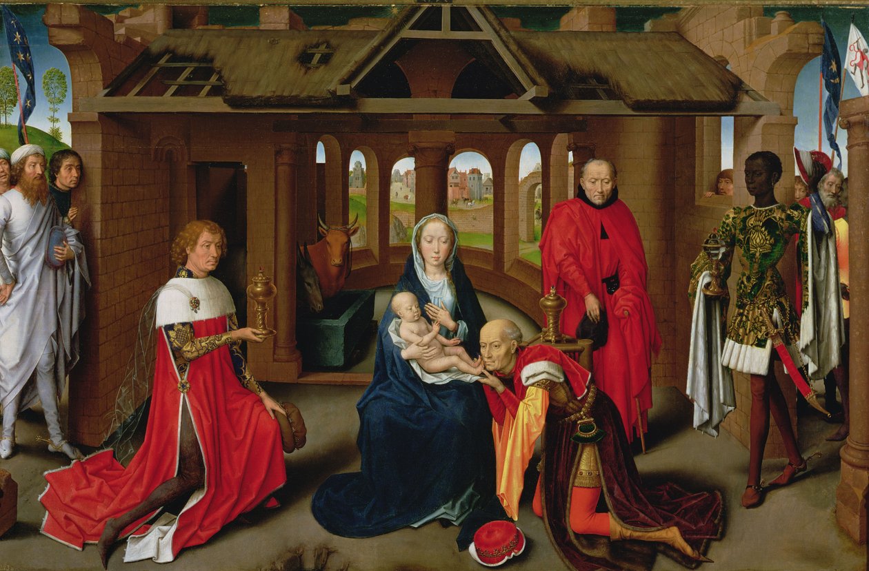Adoration of the Magi, Triptyykin taikaiden palvonnan keskipaneeli, n. 1470-1472 tekijältä Hans Memling