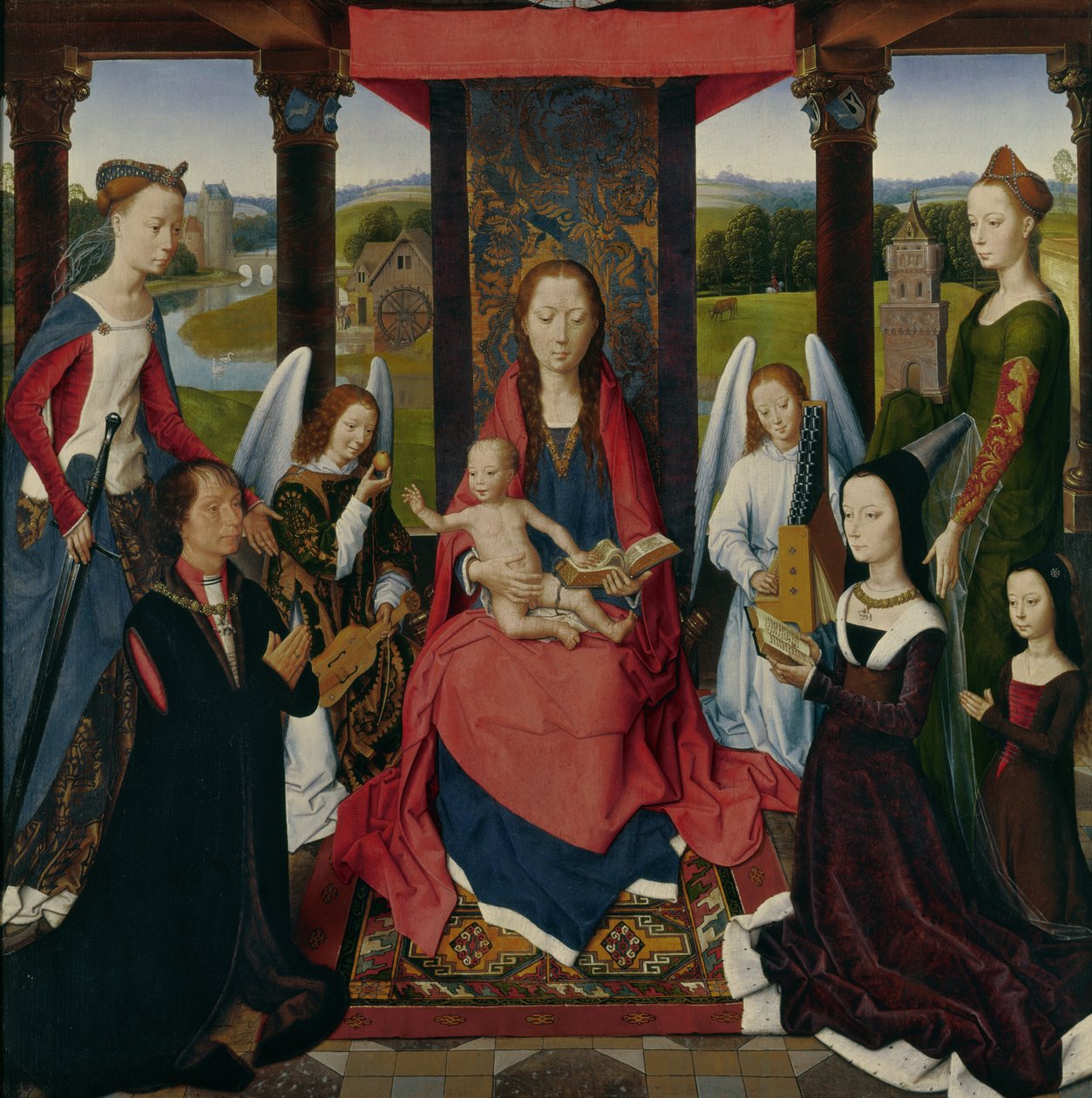 Neitsyt ja lapsi pyhien ja lahjoittajien kanssa, paneeli "Donnen triptyykistä" n. 1478 (öljy tammen päällä) tekijältä Hans Memling