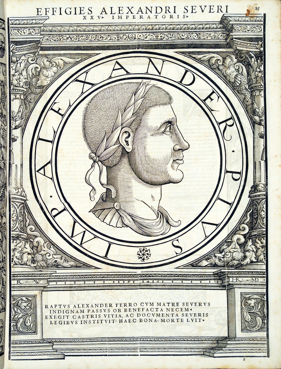 Alexander Severus, kuvitus teoksesta "Kaiken idän ja lännen Rooman keisarit", Rudolph Wyssenbachin puupiirros, paina Andreas Gesner, Z tekijältä Hans Rudolf Manuel Deutsch