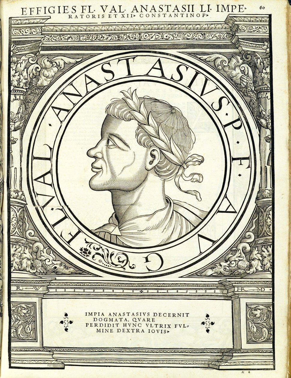 Anastasius I, kuvitus teoksesta "Kaiken idän ja lännen Rooman keisarit" tekijältä Hans Rudolf Manuel Deutsch