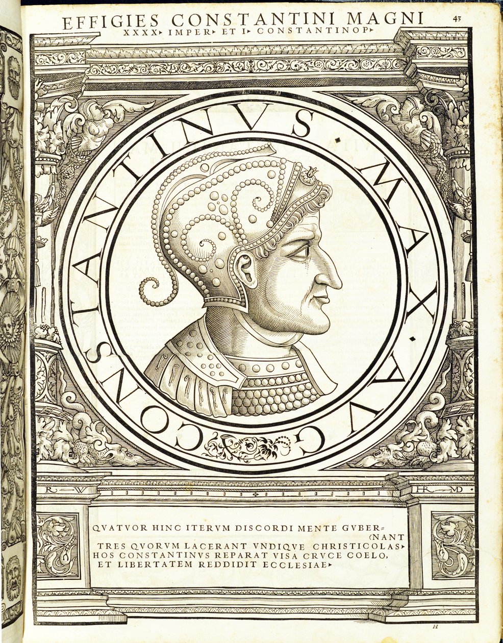 Constantinus Magnus, kuvitus teoksesta "Kaiken idän ja lännen Rooman keisarit", Rudolph Wyssenbachin puupiirros, Andreas Gesnerin painatus, tekijältä Hans Rudolf Manuel Deutsch