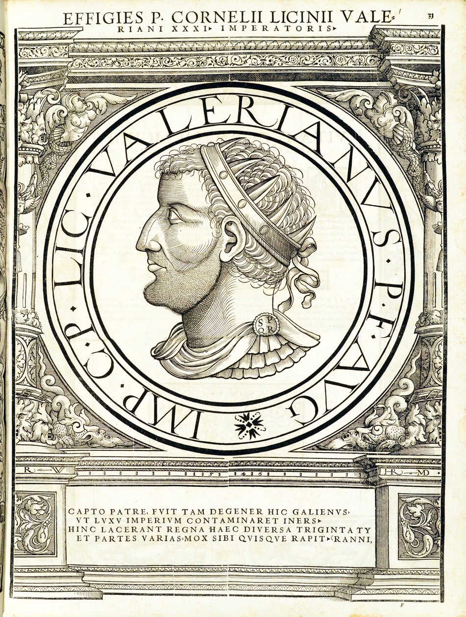 Licinius Valerianus, kuvitus teoksesta "Kaiken idän ja lännen Rooman keisarit", Rudolph Wyssenbachin puupiirros, Andreas Gesnerin painatus, tekijältä Hans Rudolf Manuel Deutsch